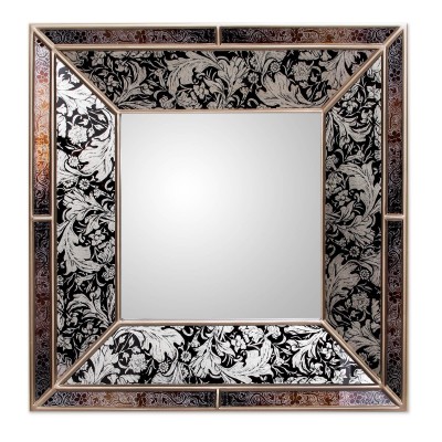 Majestic Silvery Wall Mirror Reverse Hand Painted Black Glass Art NOVICA Peru   382525832501